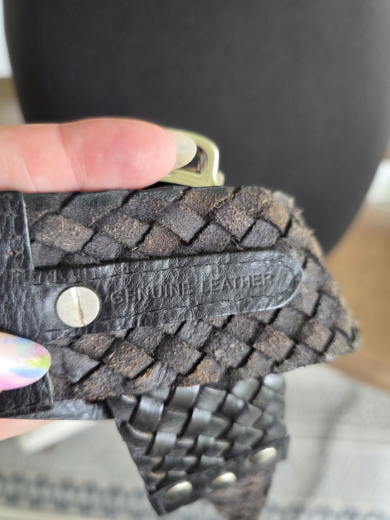 Vintage Y2K Braided Black Woven Leather Belt Silver Ring Buckle Festival Vibes main image 12